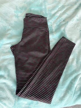 GAP BODY Burgundy Leggings with Multicolor/ Pink Stripe Detail